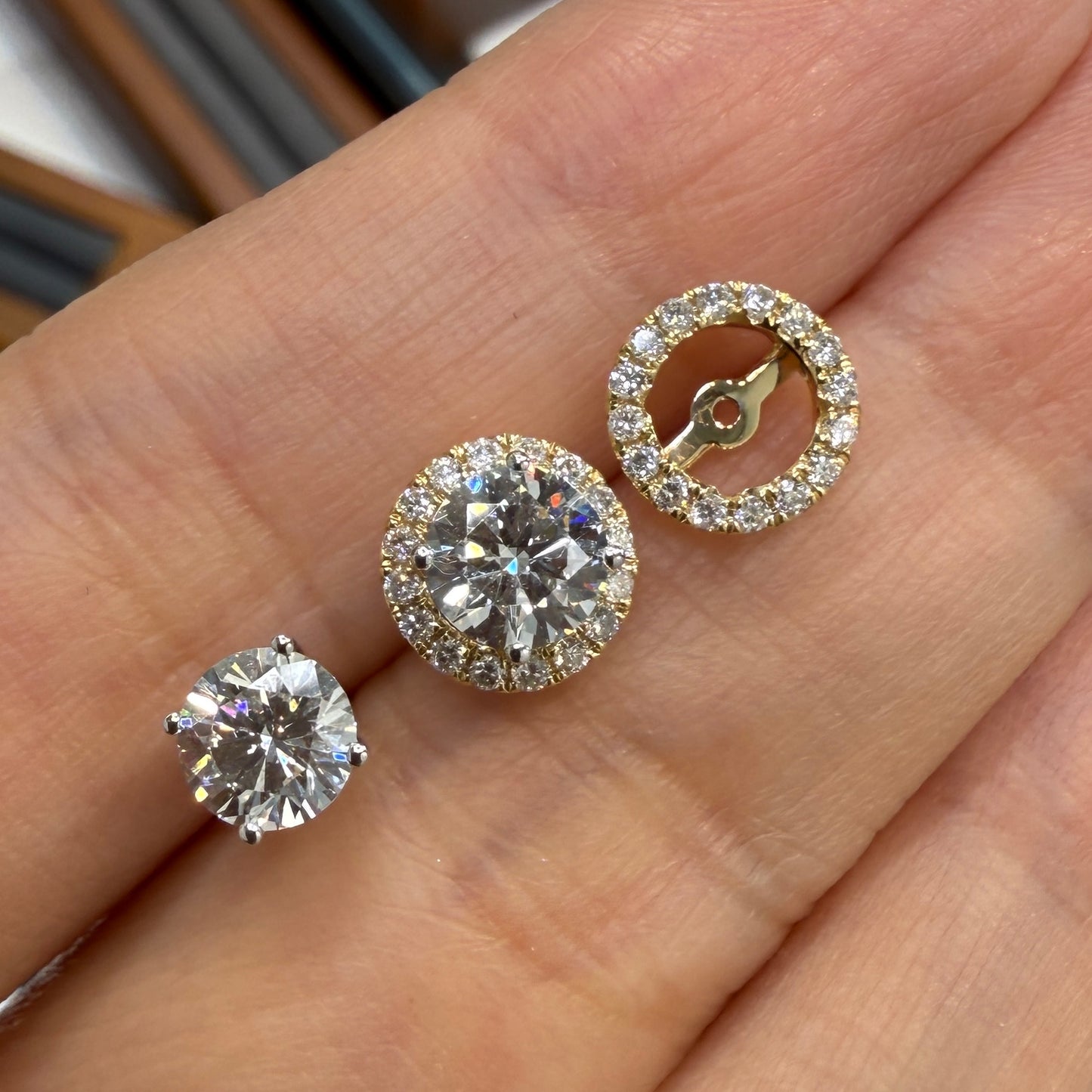 Lab diamond round 1.6ct with two tone removable halo jacket earrings-pair