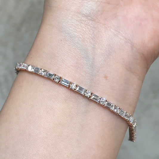 14k Lab Diamond baguette cut and round mix 5.7ct four-prong tennis bracelet