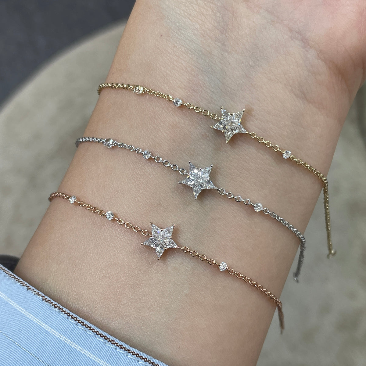 9k Lab diamond kite cut 0.36ct Illusion star with little diamonds thick chain bracelet