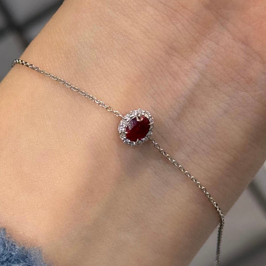 Lab Ruby oval shape 0.5ct halo bracelet