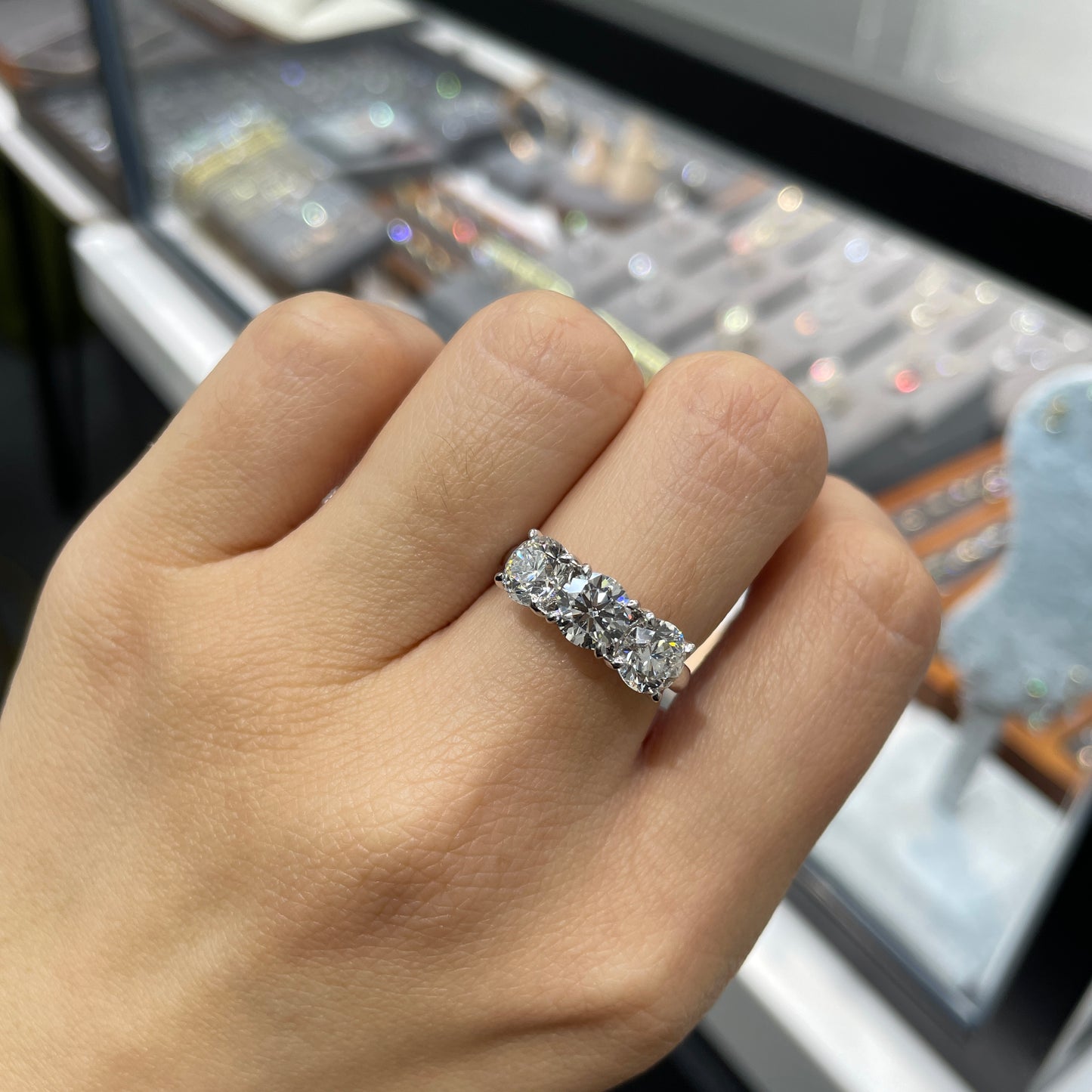 Lab Diamond round 3ct three stone ring