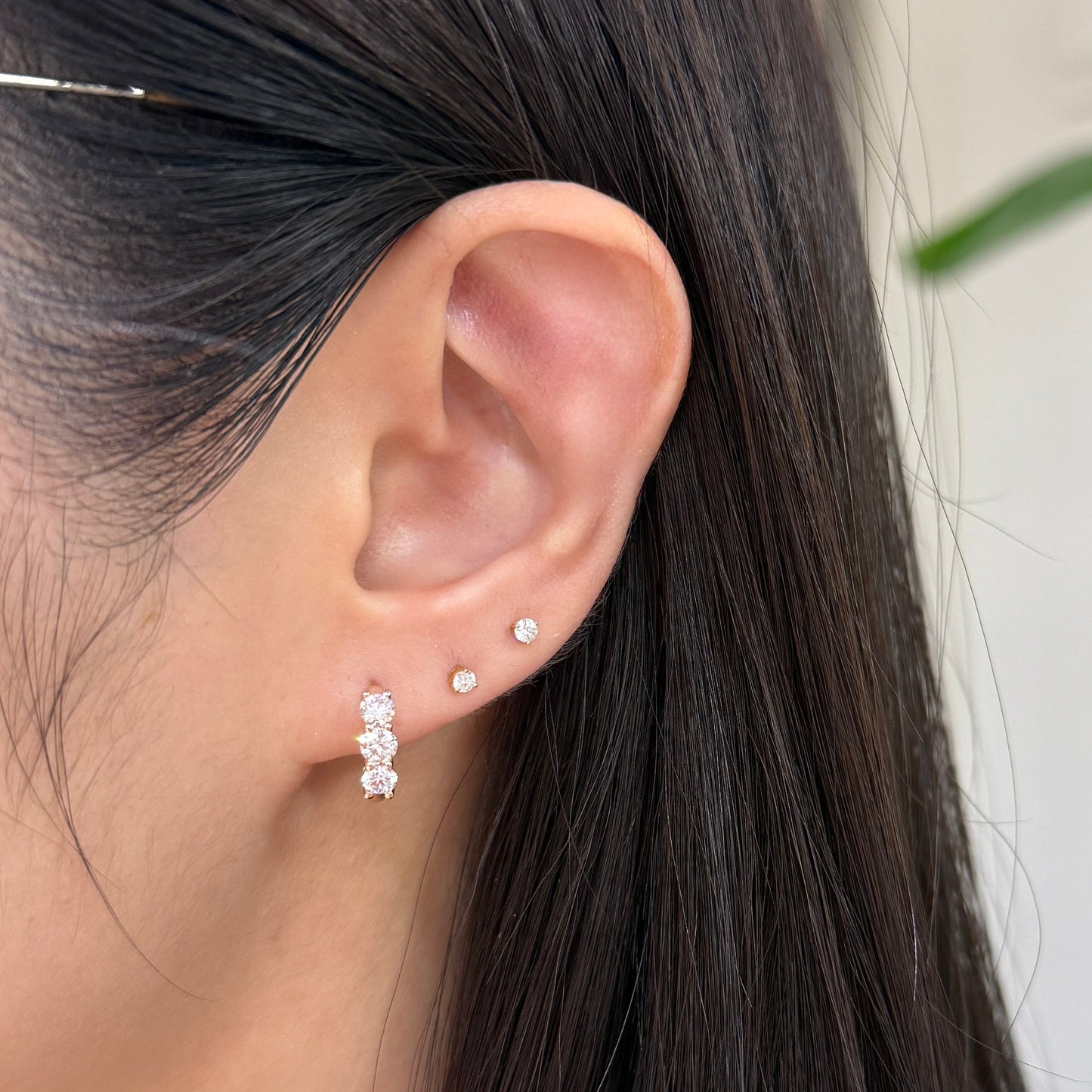 9k Lab Diamond round trio 1ct 10mm hoop earrings-pair