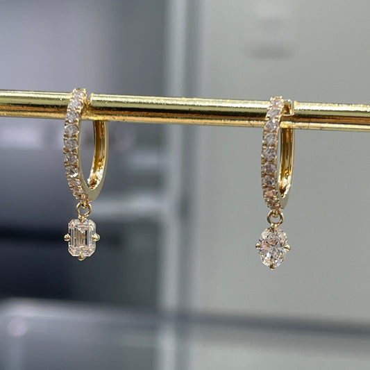 Lab diamond Emerald cut and oval shape 0.65ct 10mm huggie hoop earrings-pair