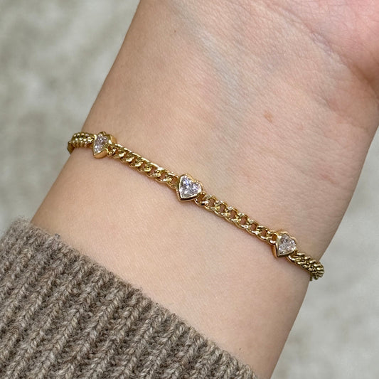 Lab diamond Heart shape 0.75ct three bezel 3.1mm Cuban bracelet