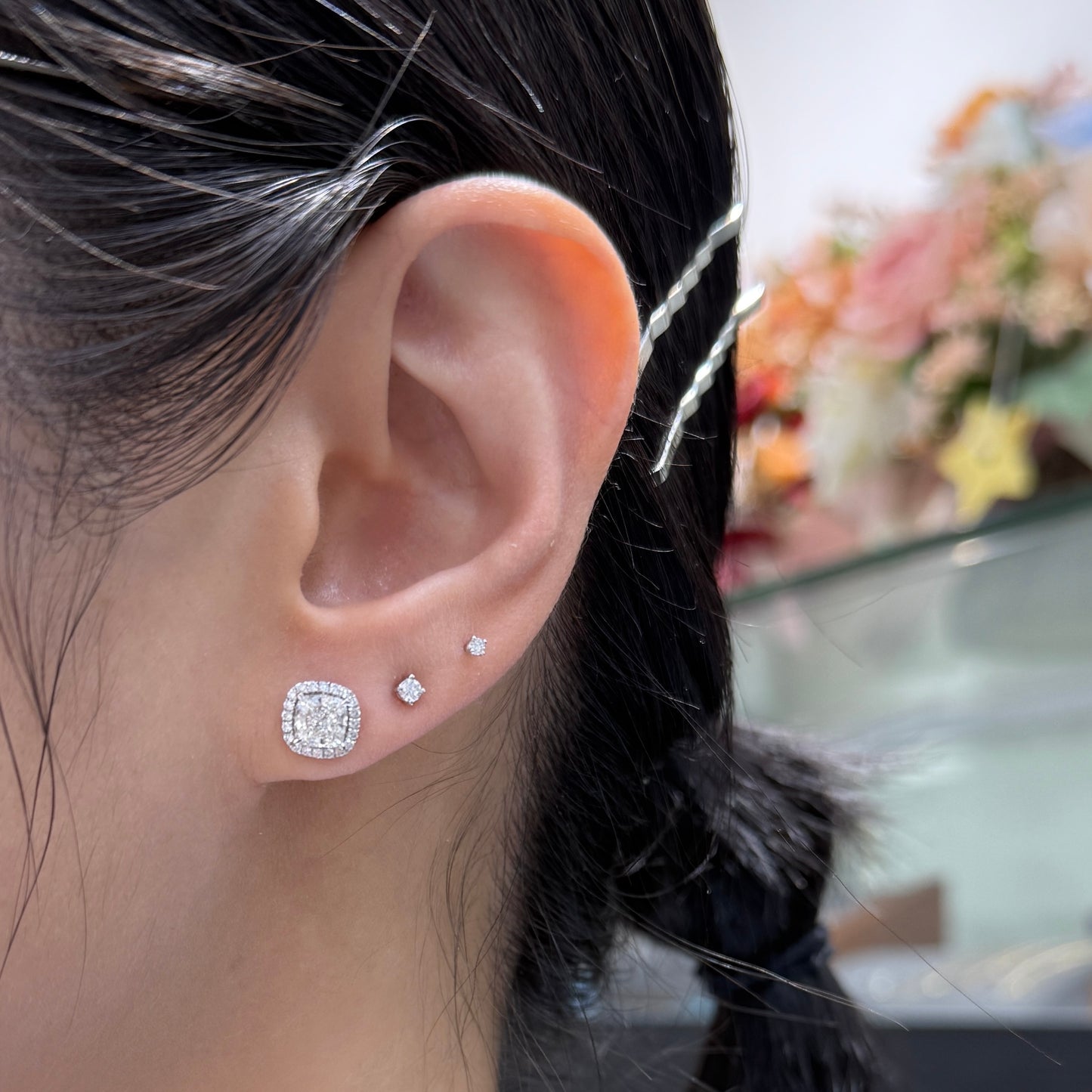 Lab diamond Cushion cut  1.6ct with removable halo jacket earrings-pair