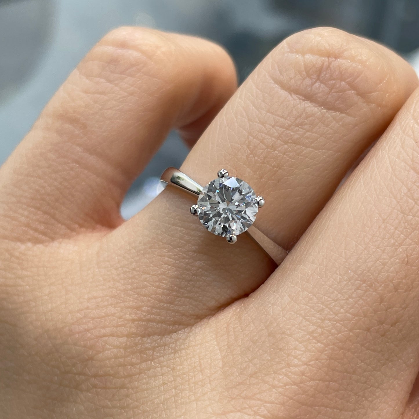 Lab diamond round 1.1ct classic four-prong solitaire ring