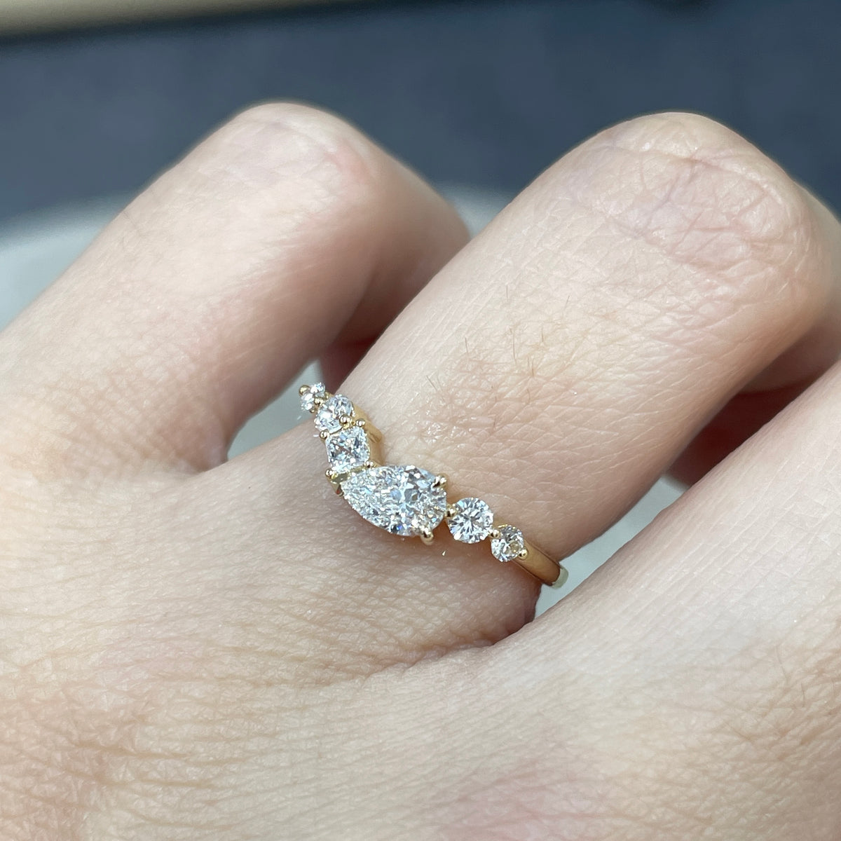 Lab diamond pear with multi shapes 0.5ct half eternity ring