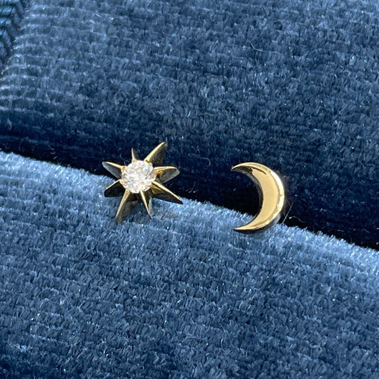 Lab diamond Sun & Moon stud earrings-pair