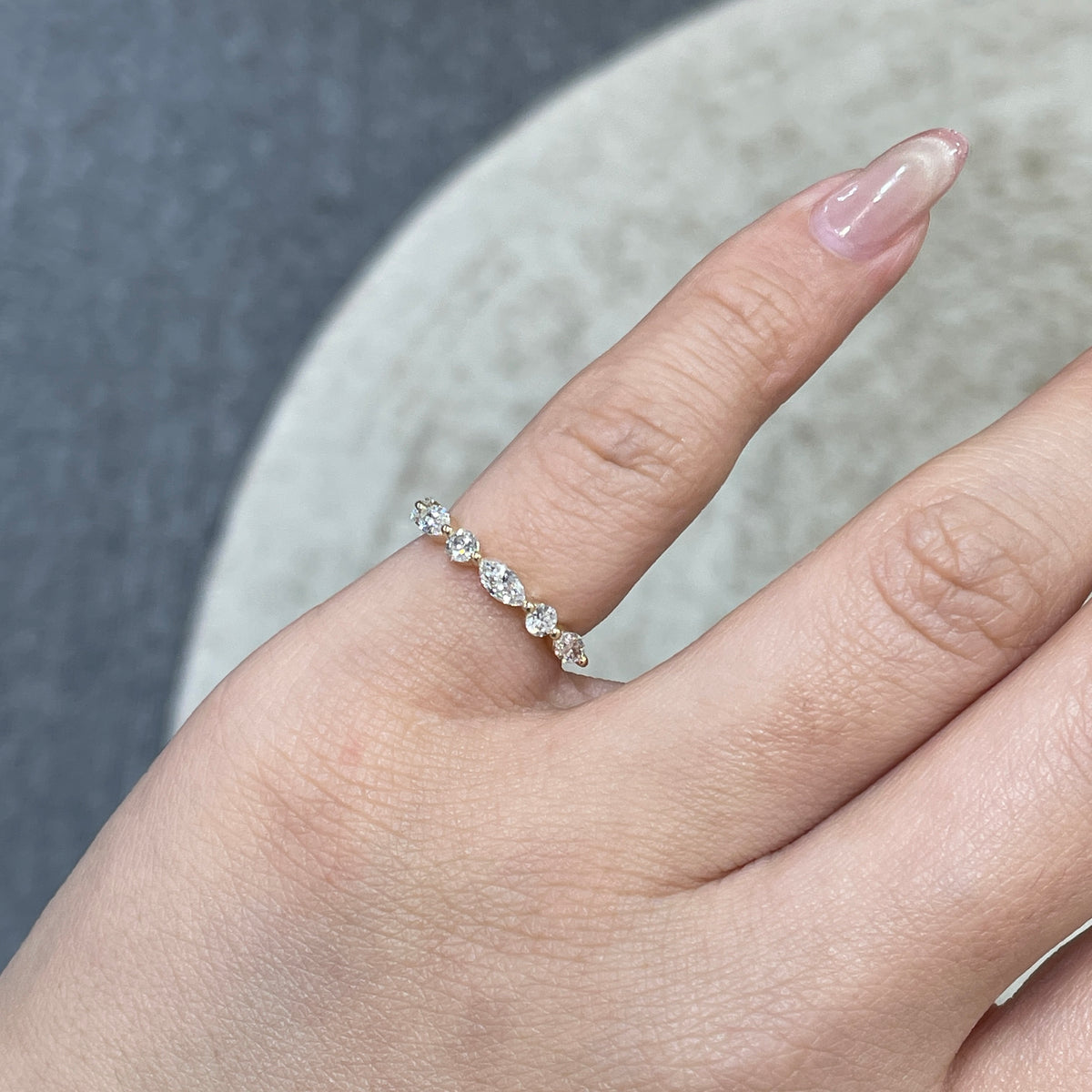 9k Lab diamond marquise round mix 0.6ct half eternity ring