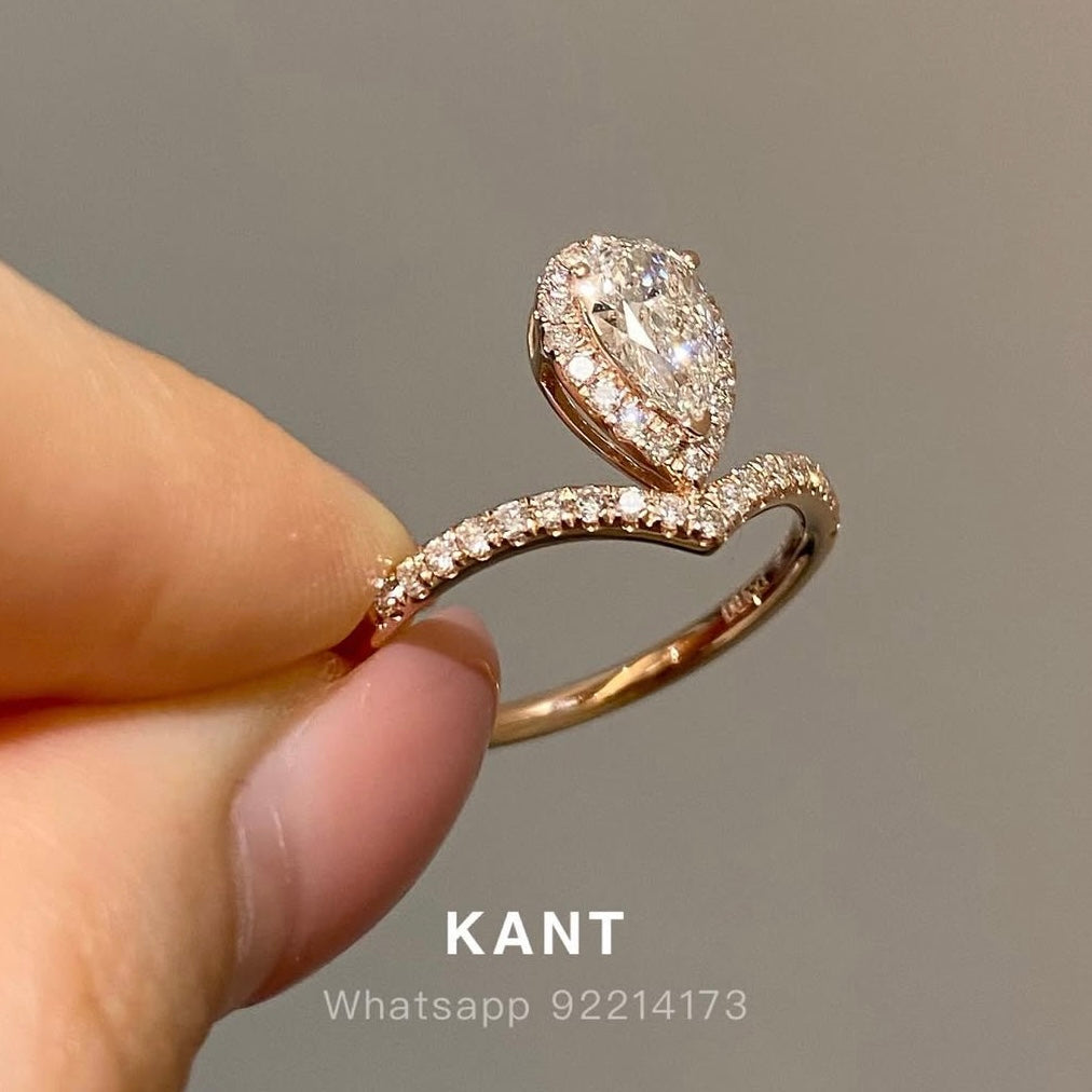 IGI Lab diamond Pear shape 0.7ct halo v shape pave ring
