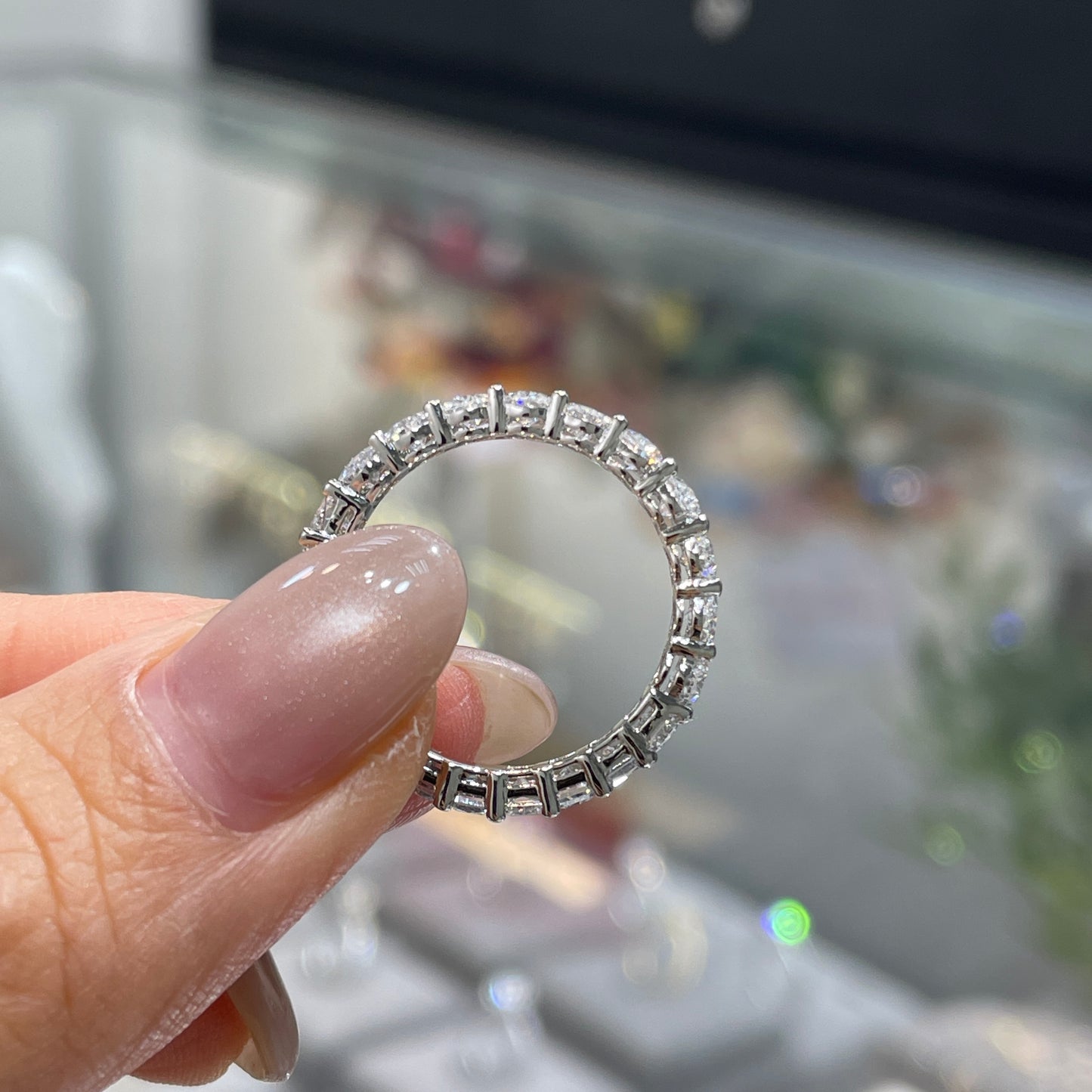 Lab diamond oval & radiant cut half half 3ct full eternity ring