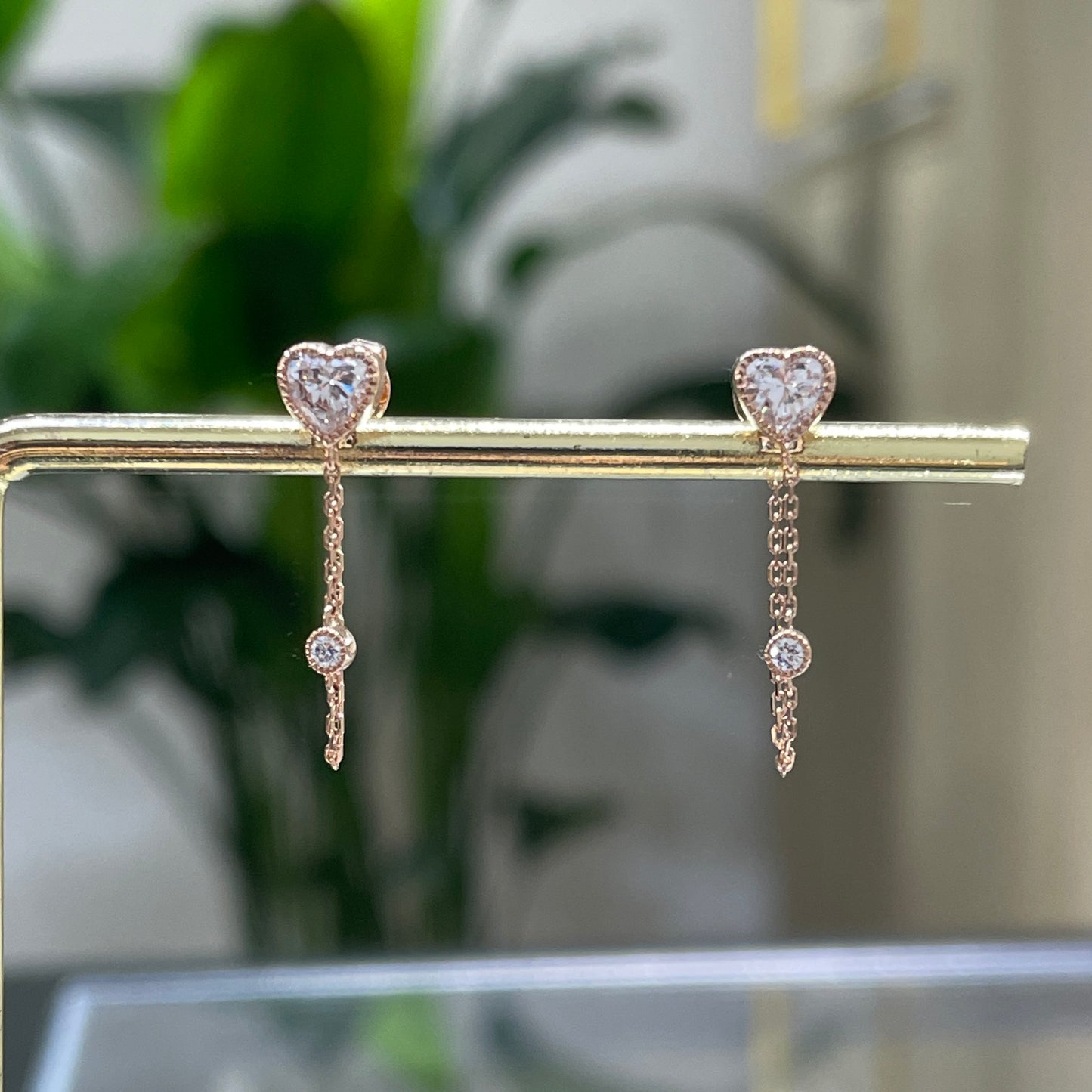 Lab diamond heart shape and round 0.54ct with baby diamond milgrain bezel chain back earrings - pair