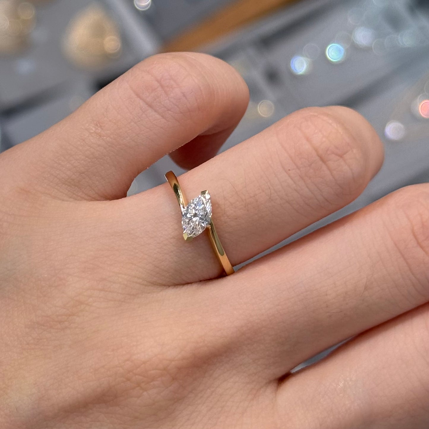 Lab diamond Marquise shape 0.4ct Twist band ring