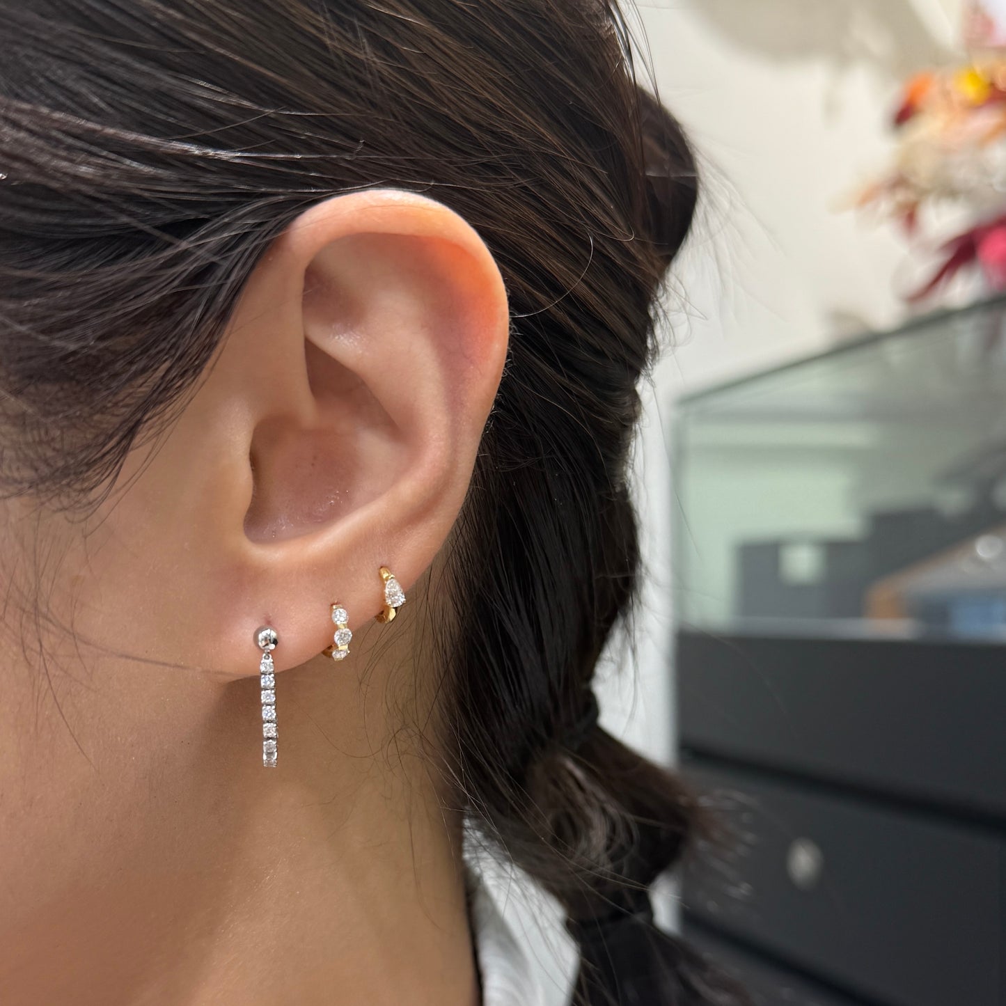 Lab Diamond round 0.4ct tennis chain U shape earrings-pair