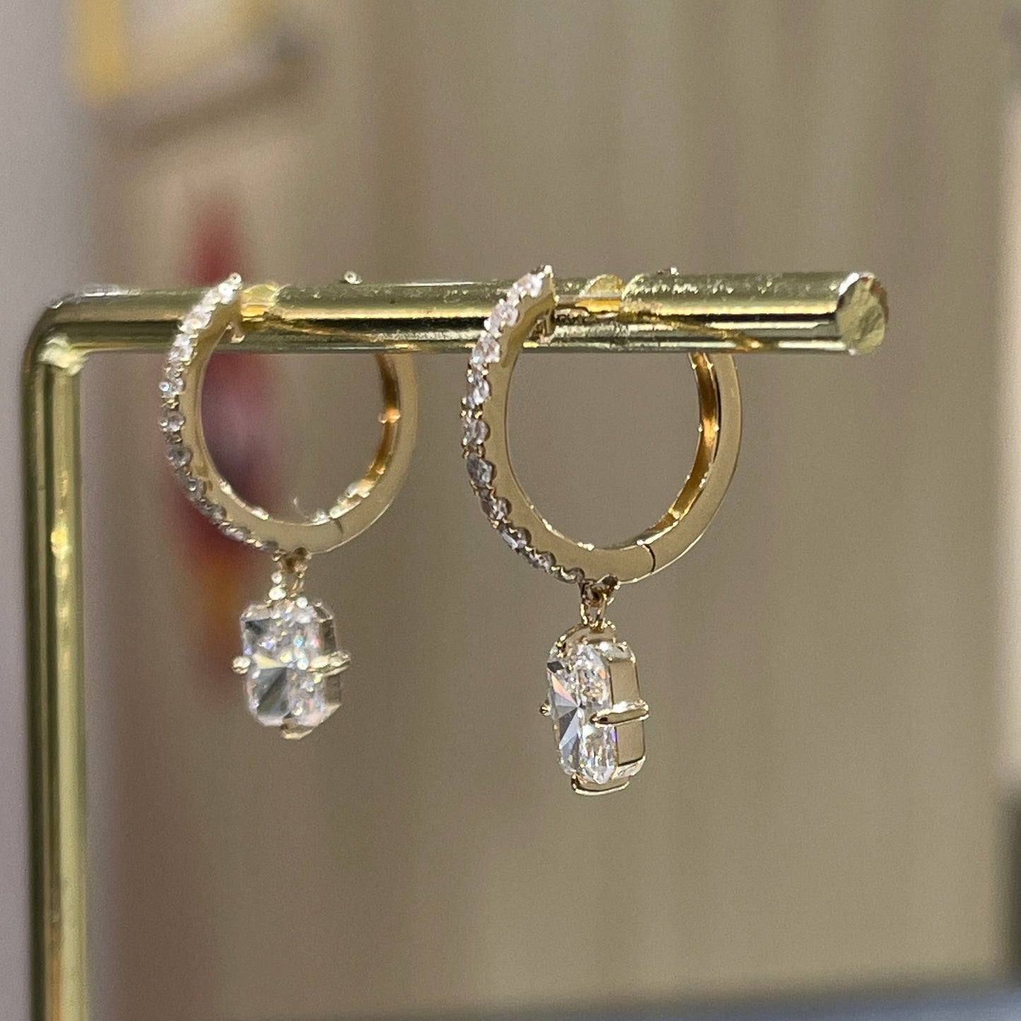 Lab diamond radiant cut 1.25ct 10mm huggie hoop earring-pair