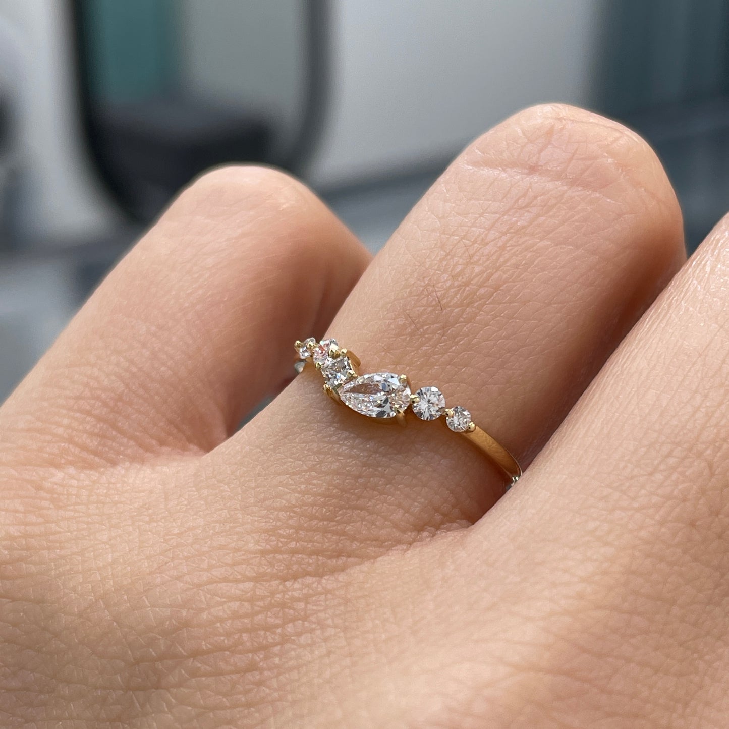 Lab diamond pear with multi shapes half eternity ring