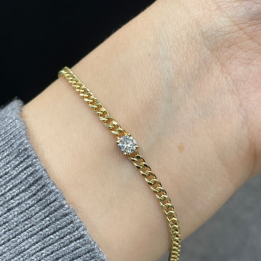 Lab diamond Round 0.35ct four-prong 3.1mm Cuban bracelet