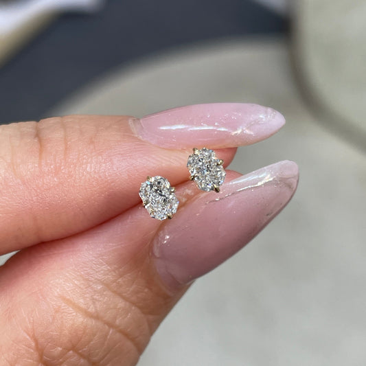 Lab Diamond radiant cut 0.4ct four-prong compass stud earrings-pair