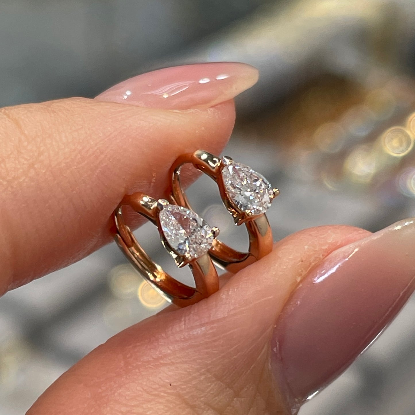 Lab diamond Pear shape 0.15ct 8mm hoop earring - each
