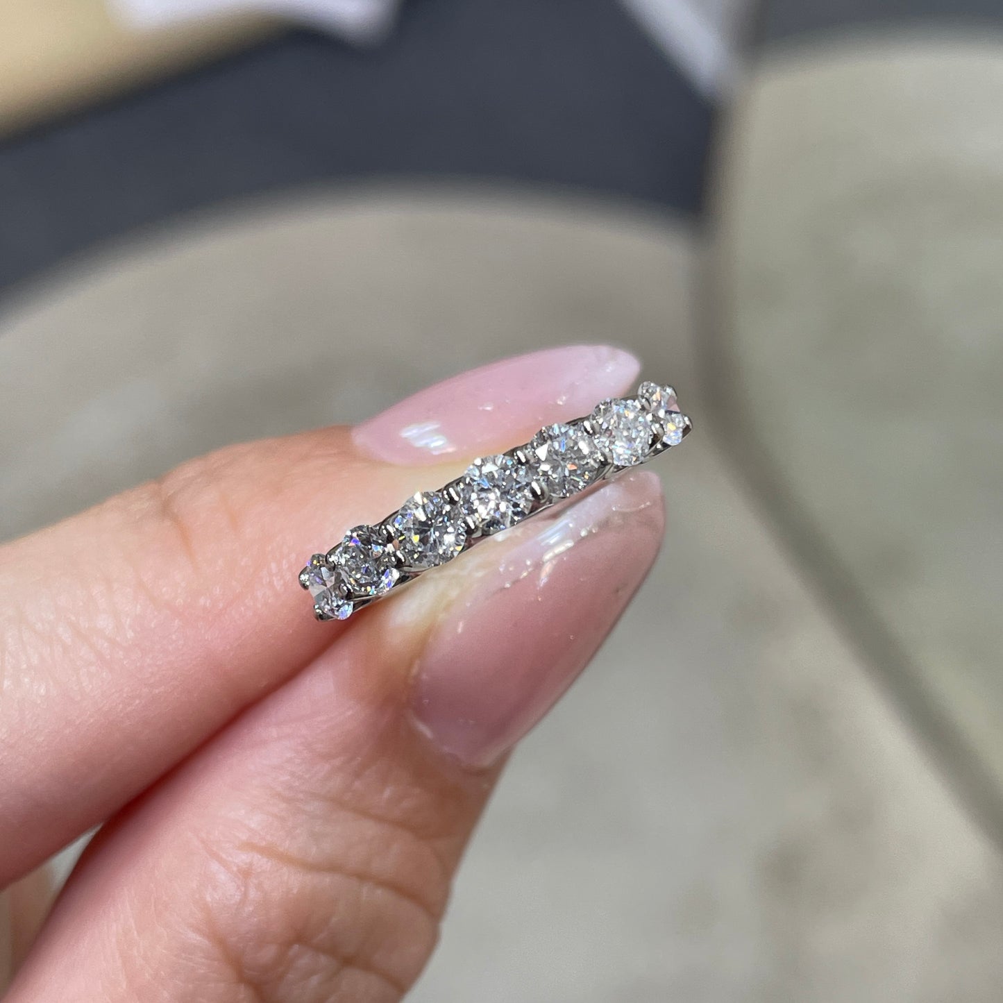 Lab diamond round 1ct u-prong half eternity ring