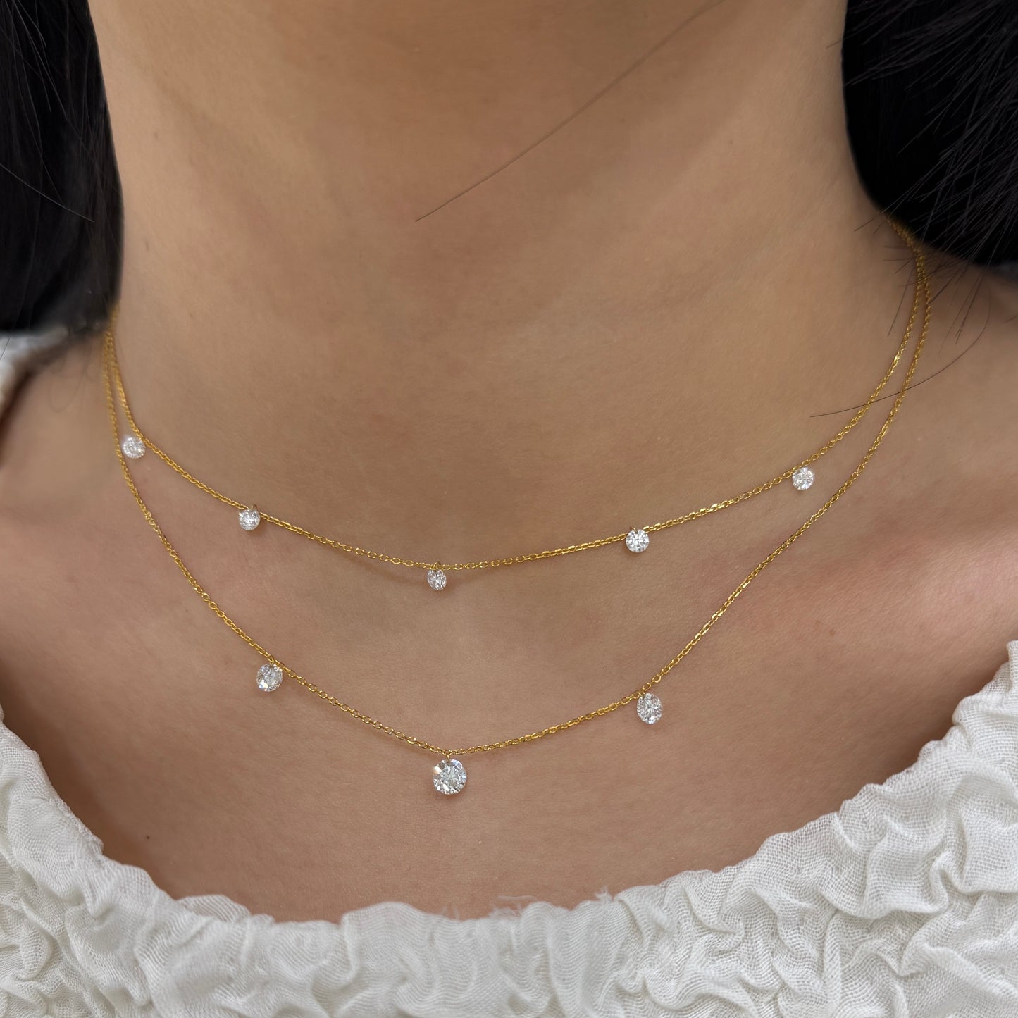 Lab diamond round 0.5ct five floating necklace