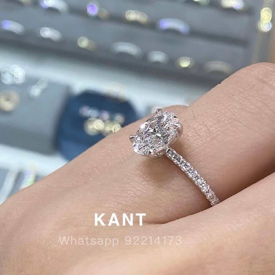 IGI Lab diamond Oval shape 1ct 4-prong pave ring