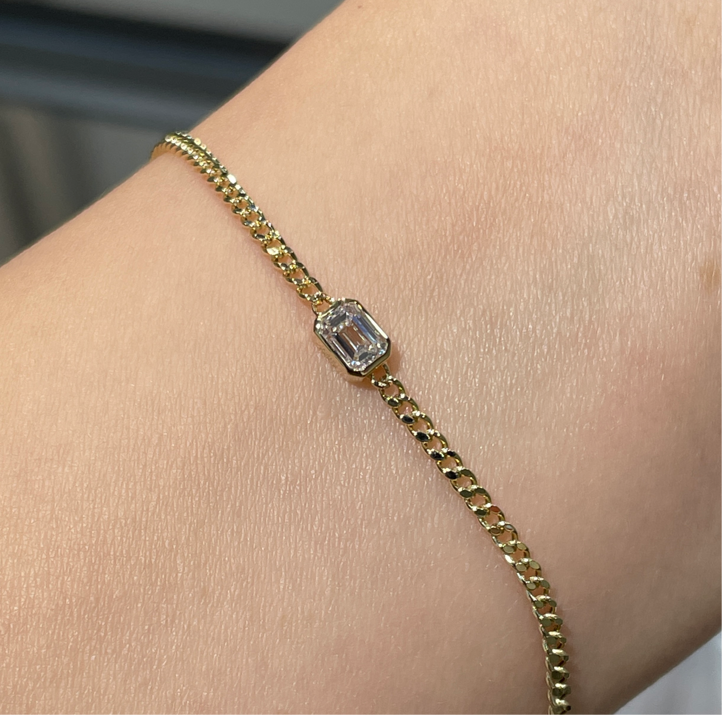 Lab diamond Emerald cut  0.3ct bezel with 1.8mm Cuban bracelet