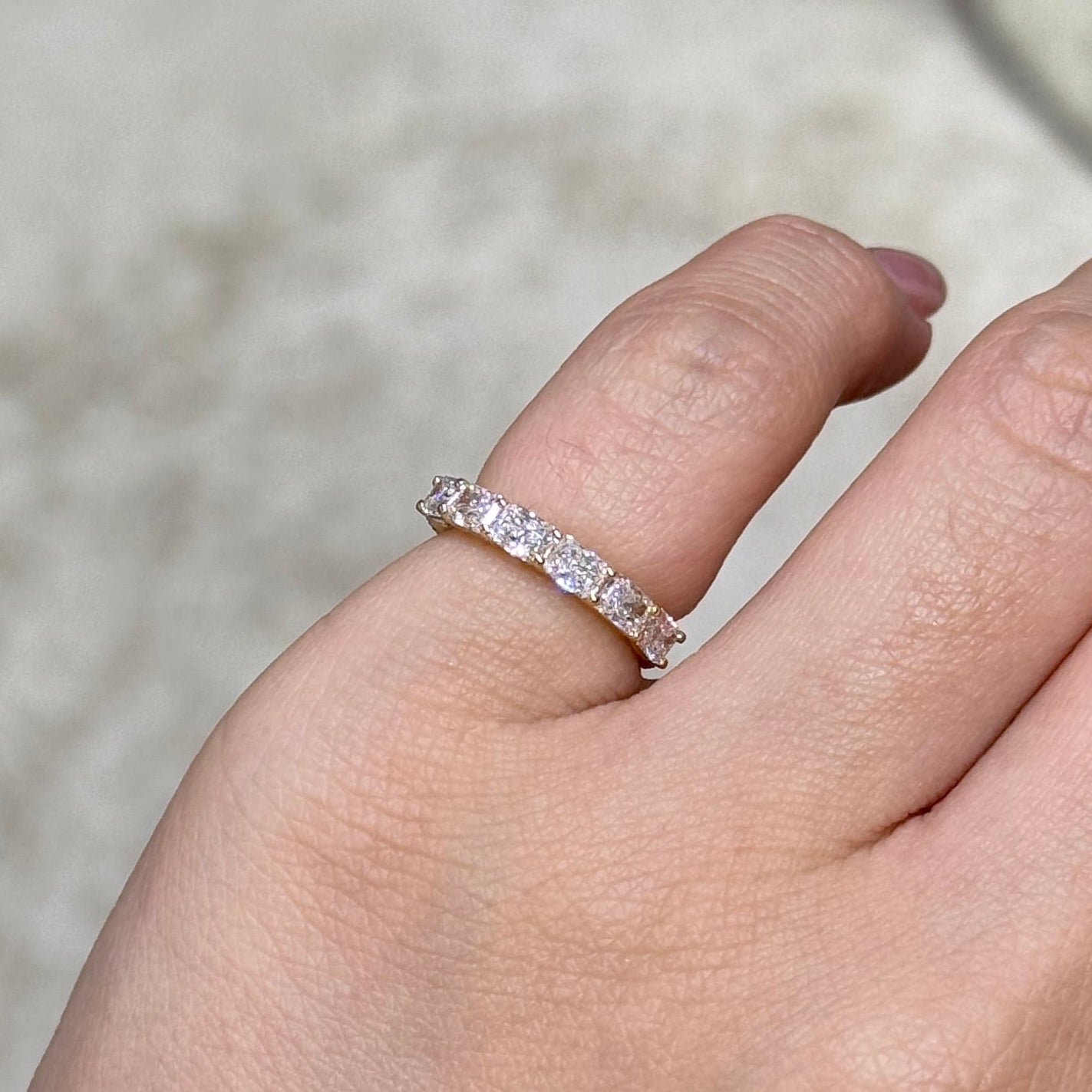 Lab diamond Radiant cut 0.9ct horizontal half eternity straight vertical line band pinky ring