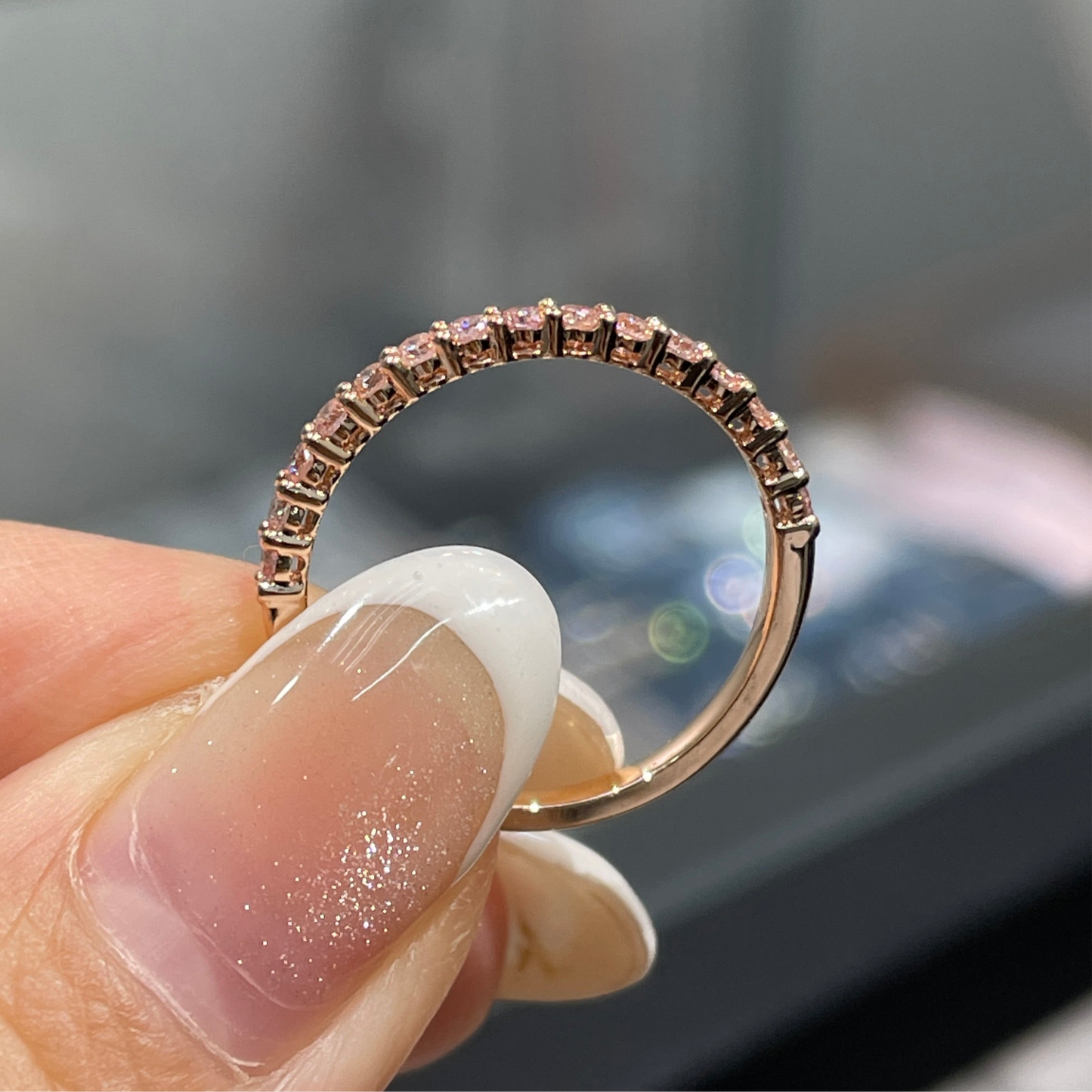 Lab pink diamond round 0.3ct half eternity ring