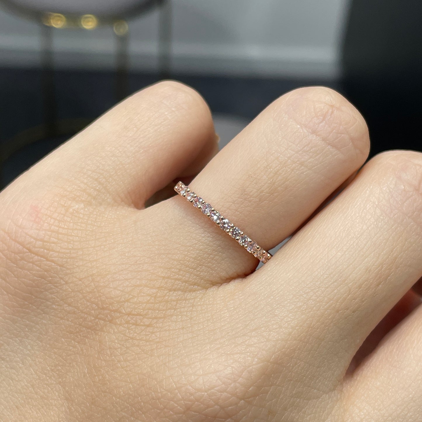 Lab pink diamond round 0.3ct half eternity ring