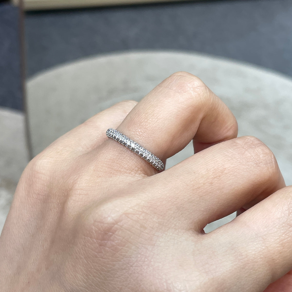 9k Lab diamond round 0.6ct three row ¾ coverage ring