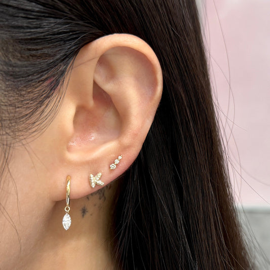 9k Lab diamond marquise shape 0.4ct floating on 9mm thicker hoop earrings-pair