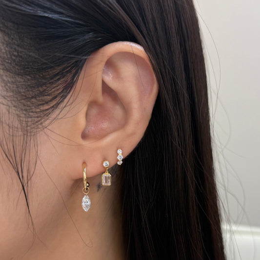 Lab diamond marquise shape 1ct floating 10mm hlaf hoop stud earrings-pair