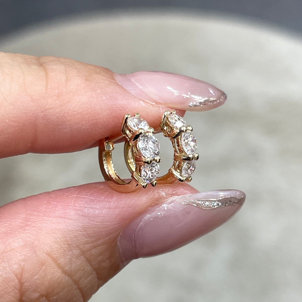 9k Lab Diamond round 0.8ct trio 7mm hoop earrings-pair