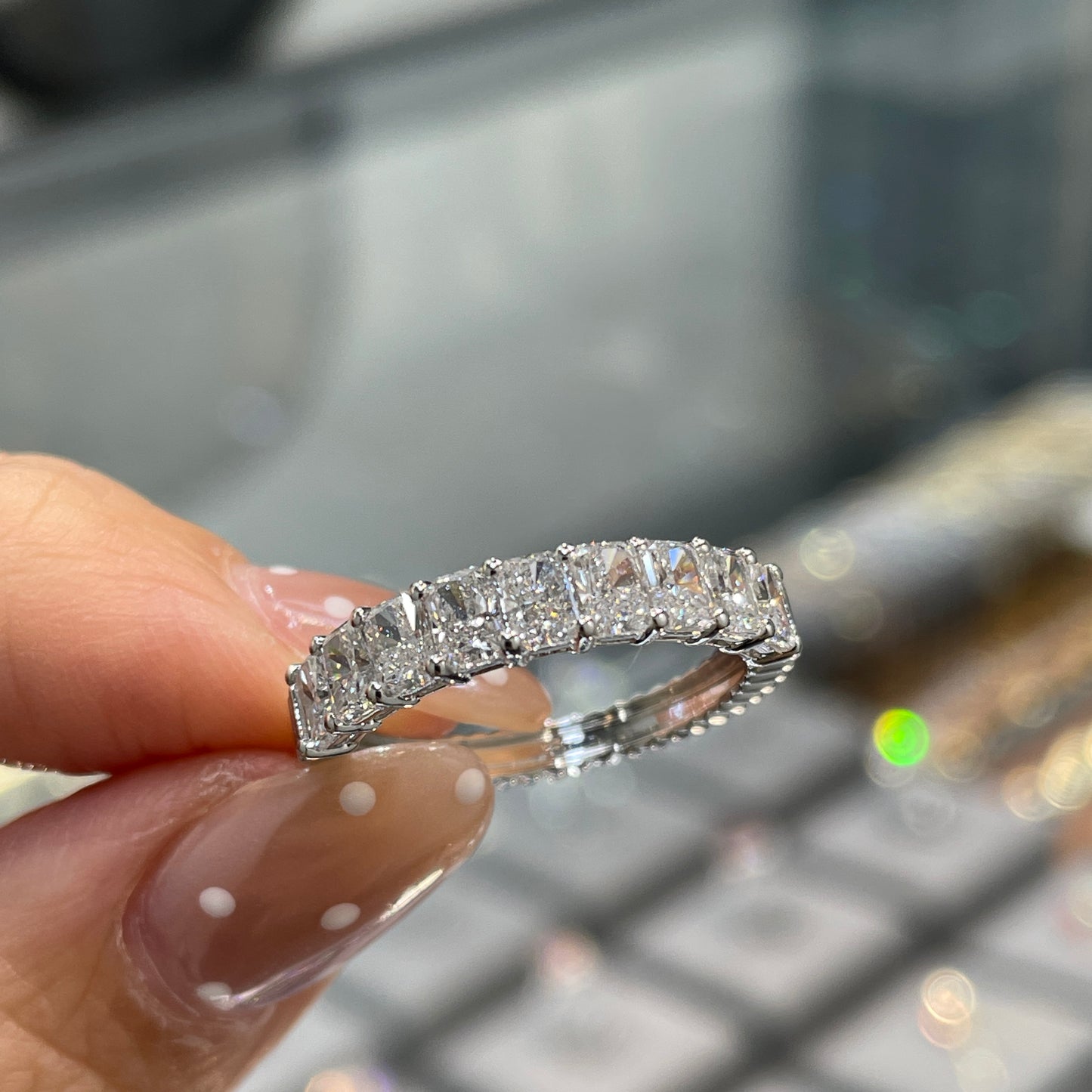 Lab diamond Radiant cut 1.35ct half eternity straight vertical line band ring