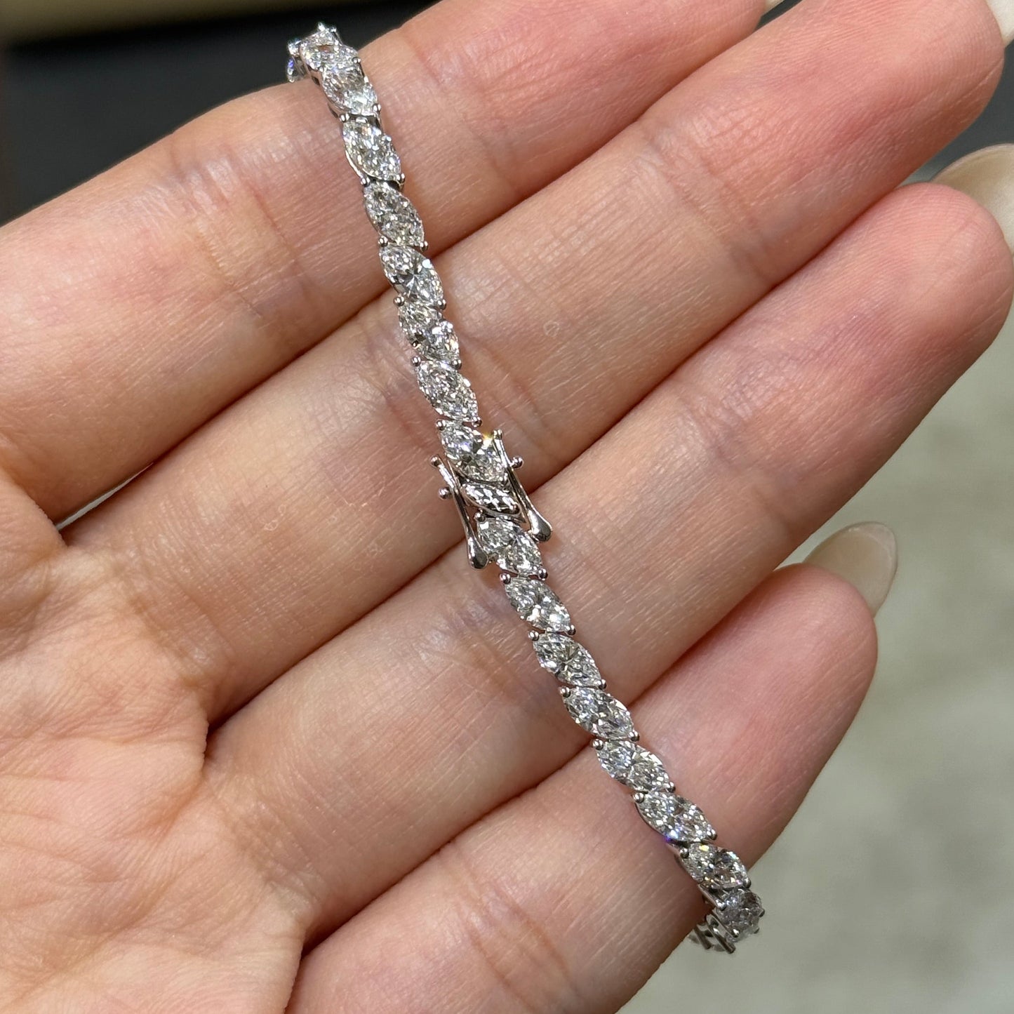 9k Lab diamond marquise shape 5.6ct tennis bracelet