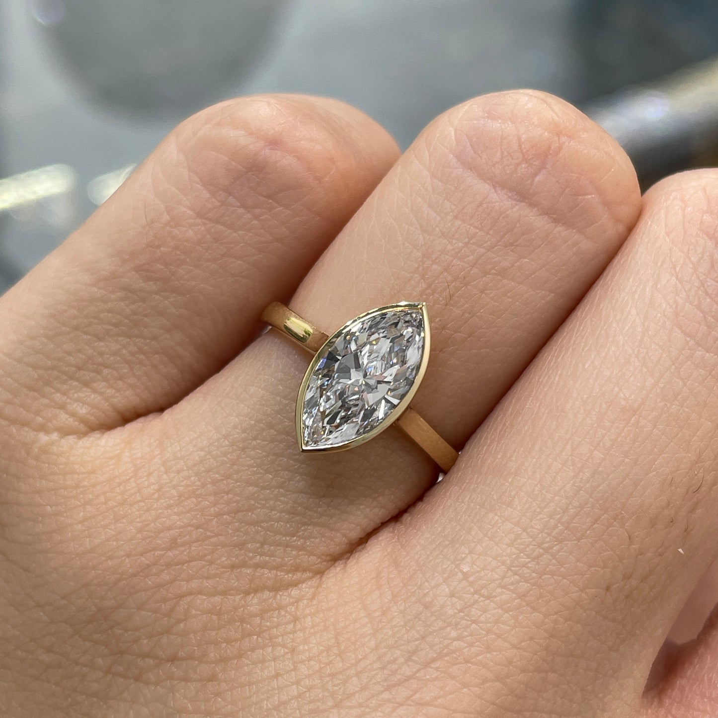 IGI Lab diamond Marquise shape 1.5ct bezel ring