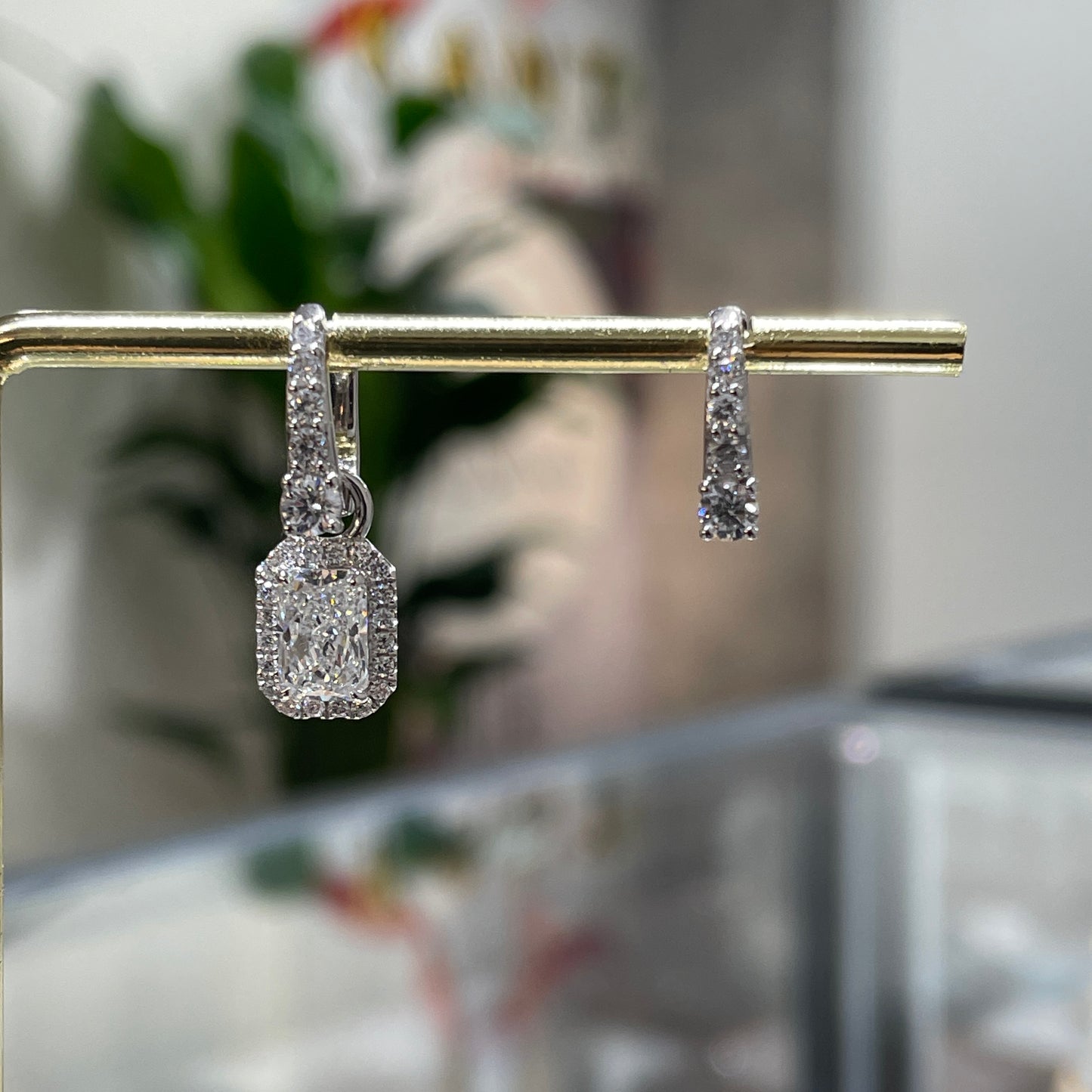 IGI Lab diamond Radiant cut 2ct halo two-way earrings-pair