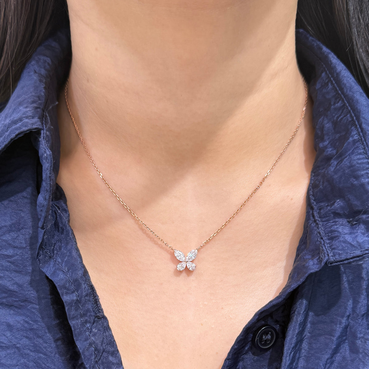 Lab diamond Marquise and Pear shape 1ct butterfly thicker chain necklace