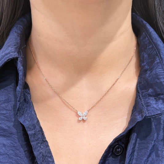 Lab diamond Marquise and Pear shape 1ct butterfly thicker chain necklace
