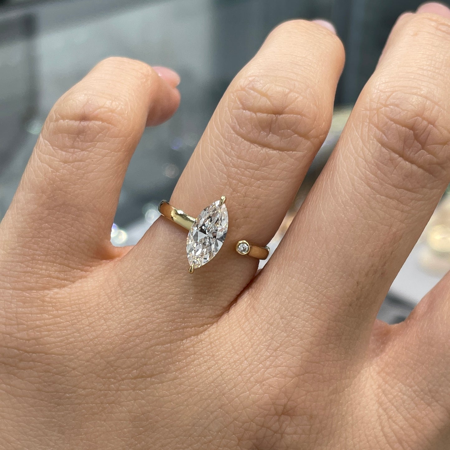 Lab diamond marquise shape 1ct open ring