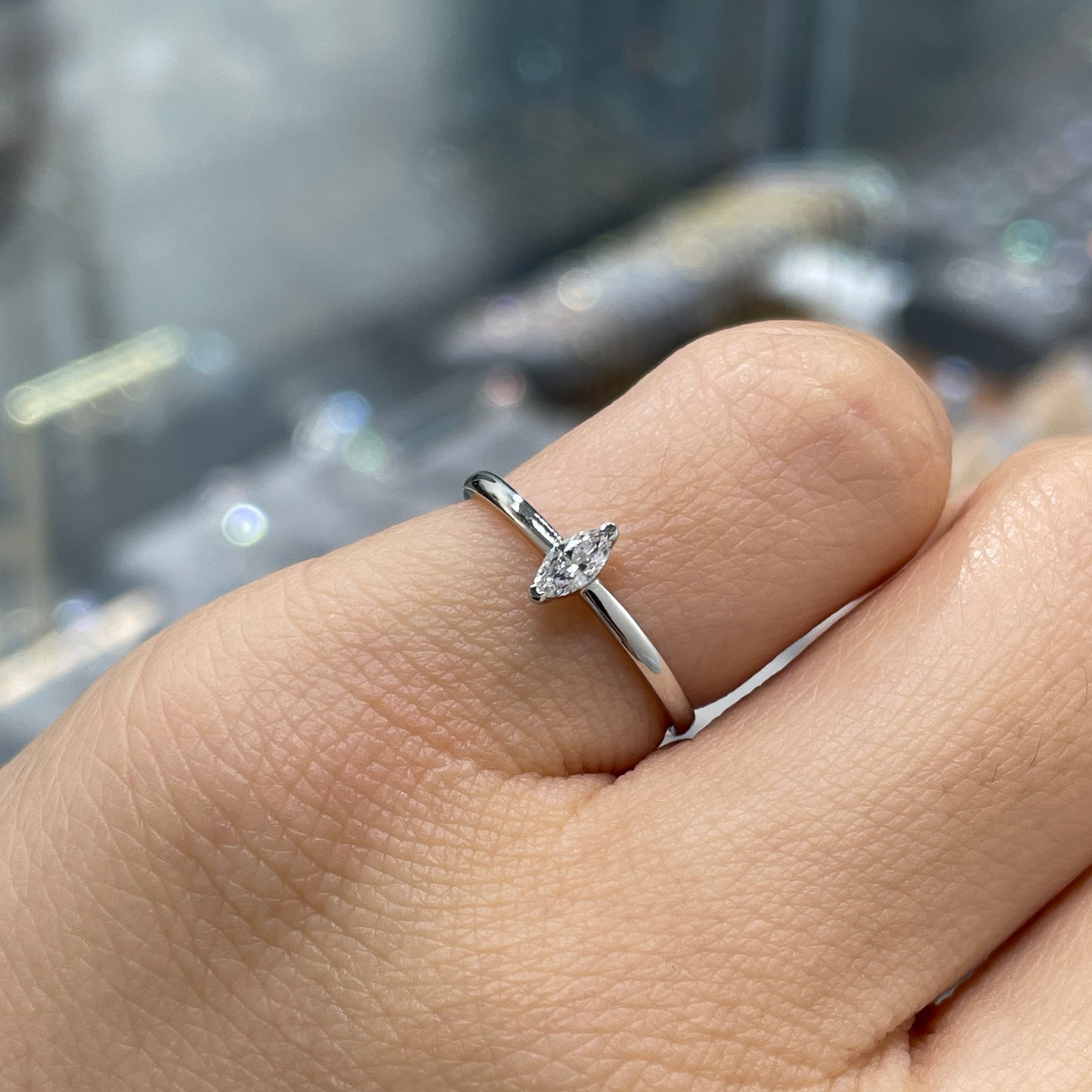 Lab diamond marquise shape 0.1ct pinky ring