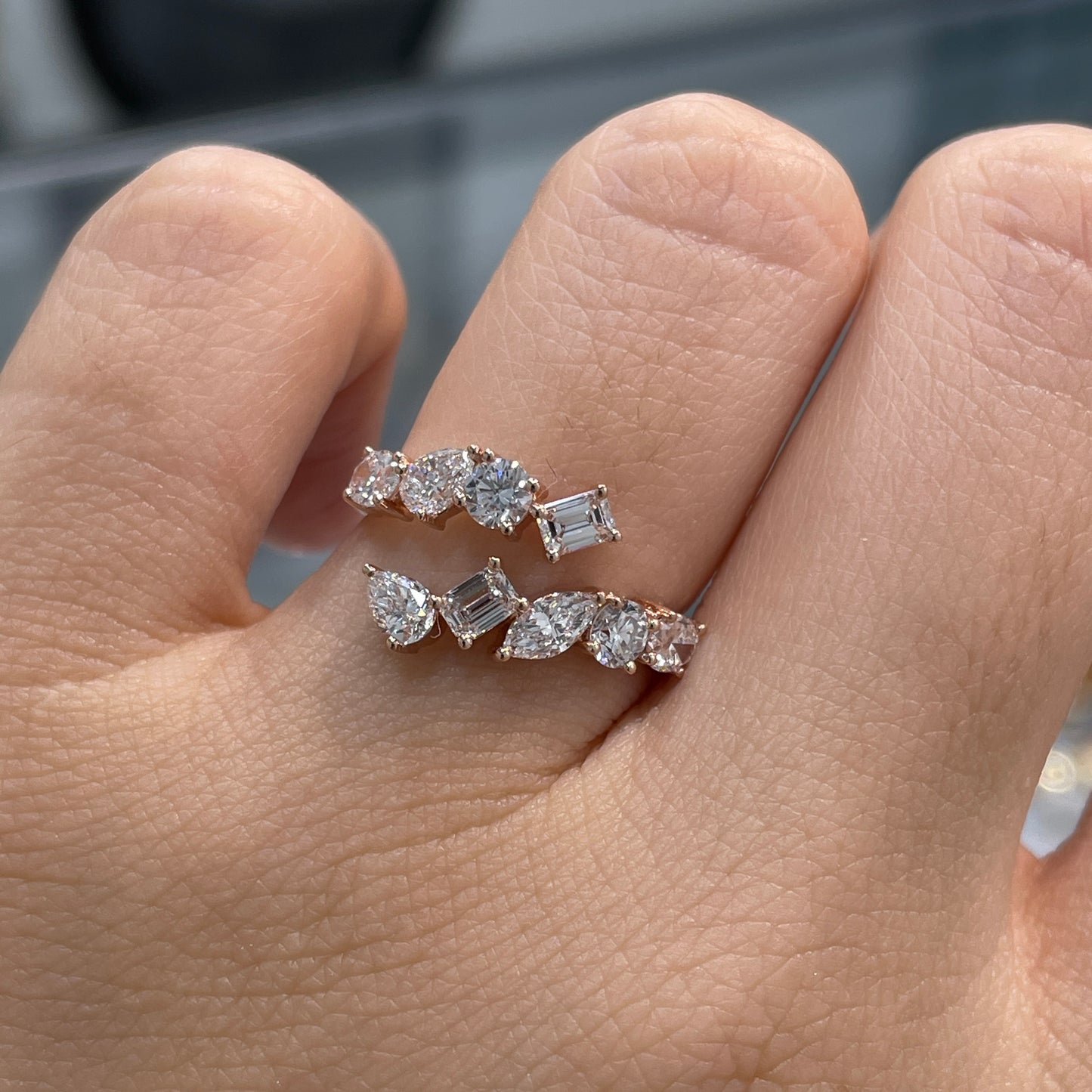 Lab diamond fancy shape 1.35ct irregular open ring