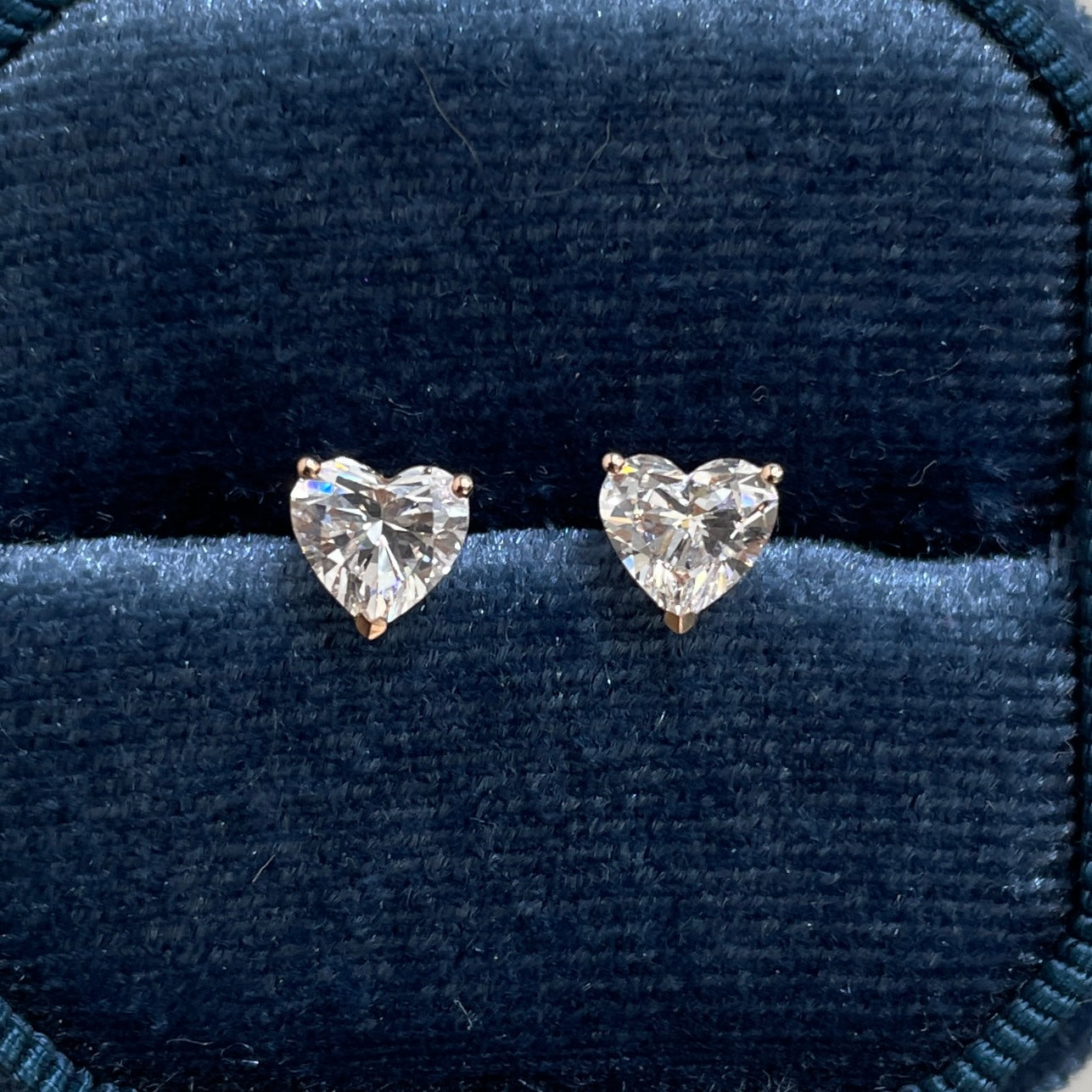 Lab diamond Heart shape 1.3ct stud earrings-pair