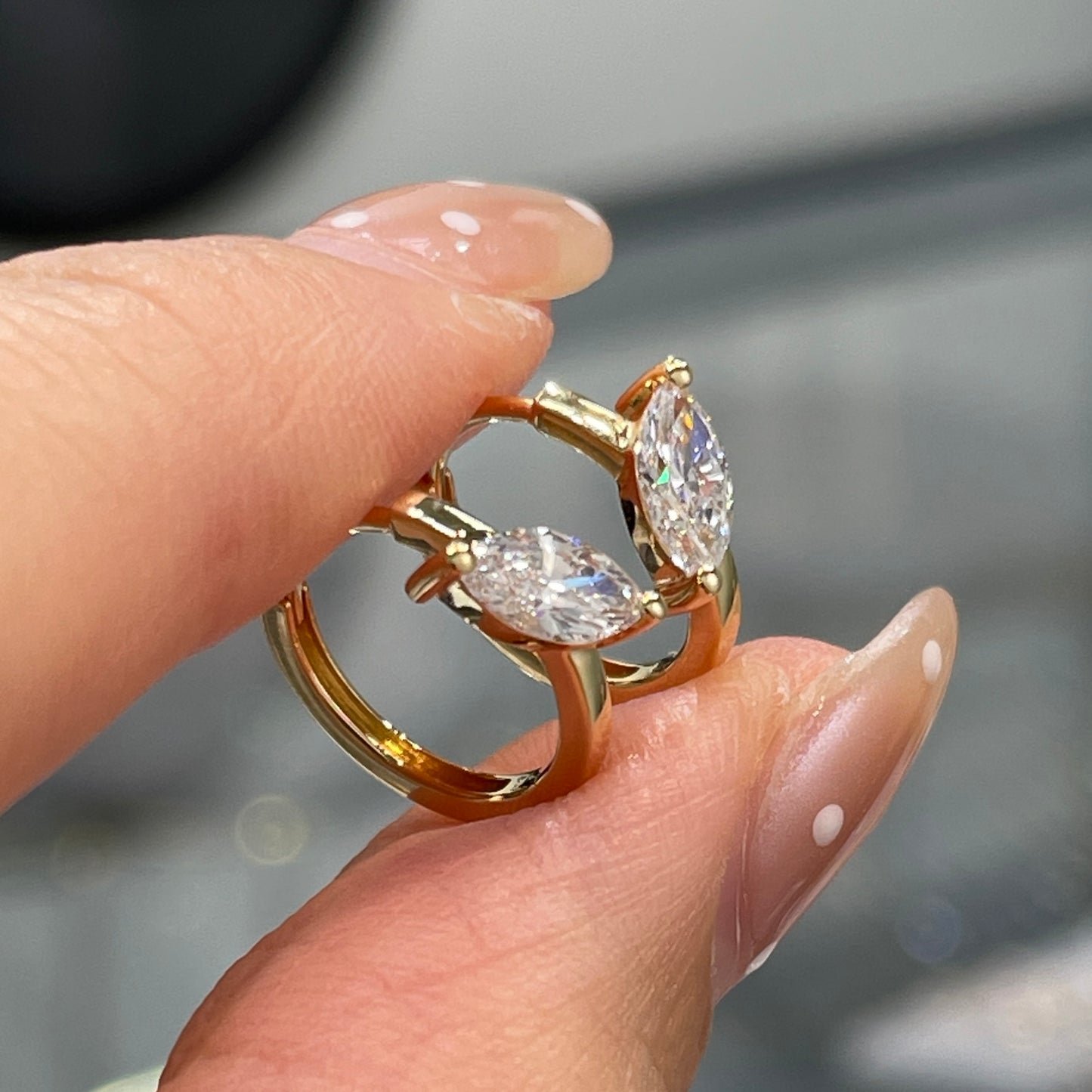 Lab diamond marquise shape 0.6ct tilt setting 10mm hoop earrings - pair