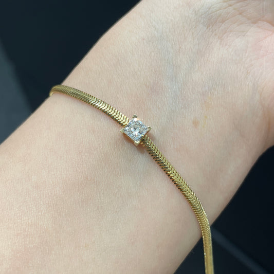 Lab diamond Princess cut 0.5ct with wide snake chain bracelets