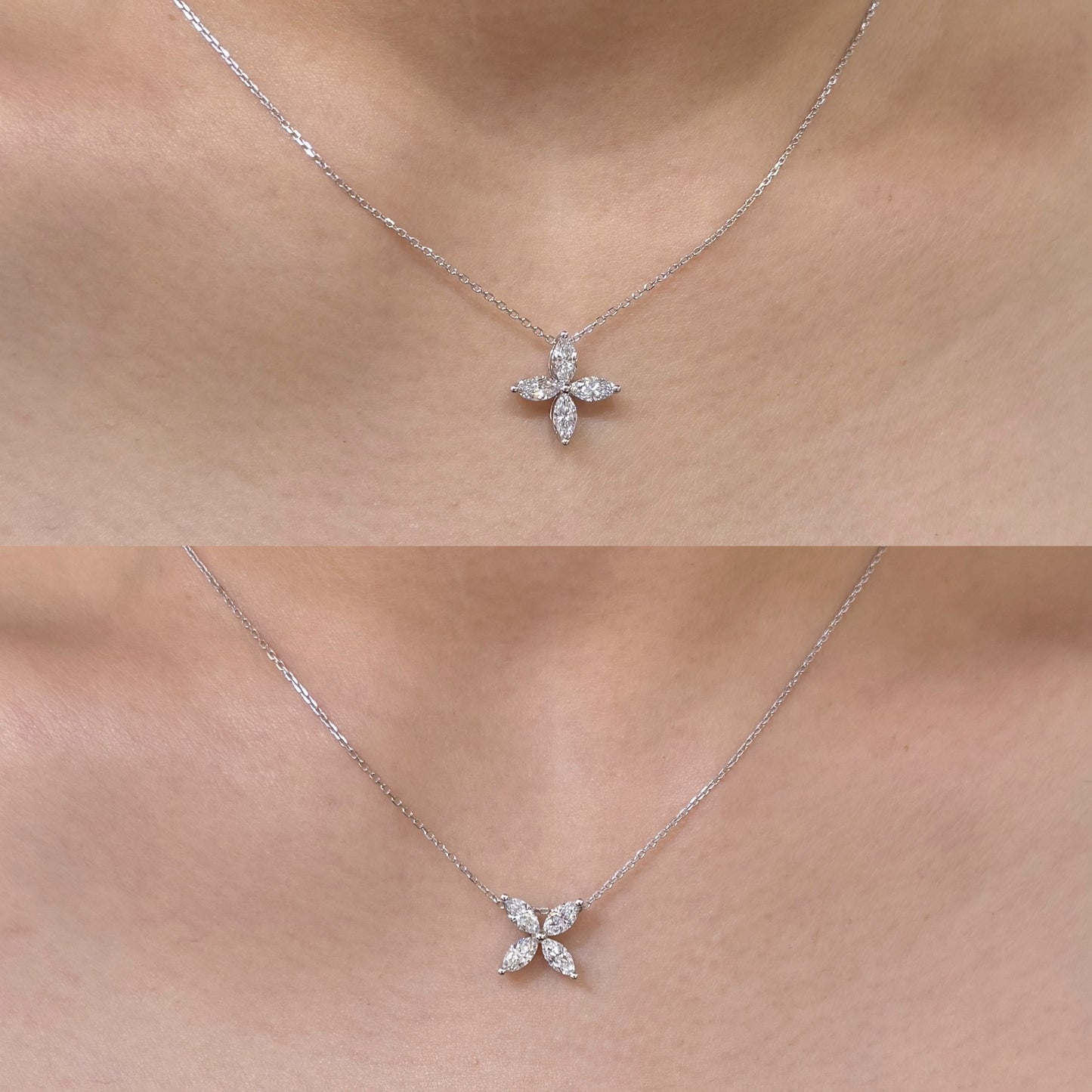 Lab diamond marquise 1ct flower two way pendant with necklace