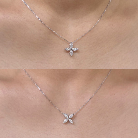 Lab diamond marquise 1ct flower two way pendant with necklace
