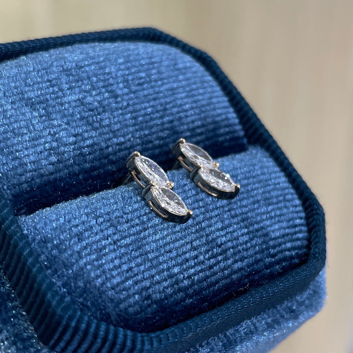 9k Lab diamond marquise 0.6ct duo stud earrings - pair