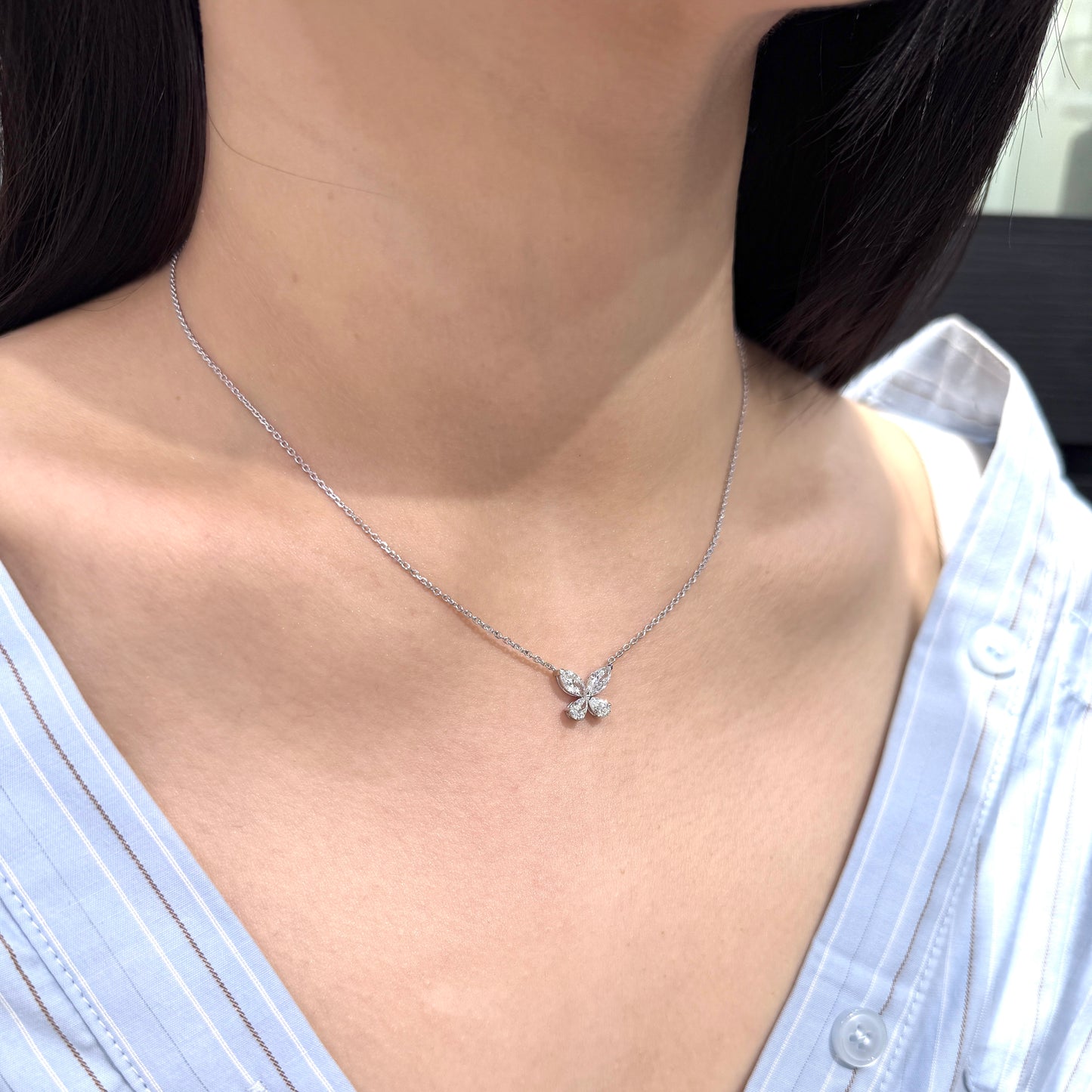 Lab diamond Marquise and Pear shape 1ct butterfly necklace